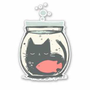 Funny Simple Black Cat Inside Fishbowl