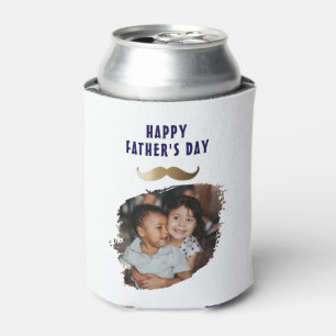 Funny Simple Moustache Happy Father's Day Photo Can Cooler