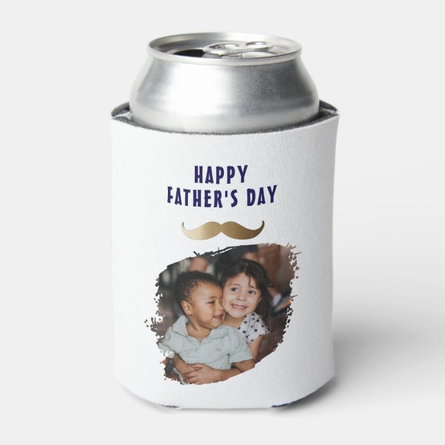 Funny Simple Moustache Happy Father's Day Photo Can Cooler (Can Front)