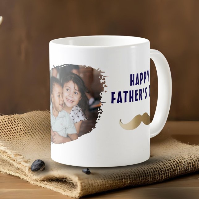 Funny Simple Moustache Happy Father's Day Photo Coffee Mug (Creator Uploaded)