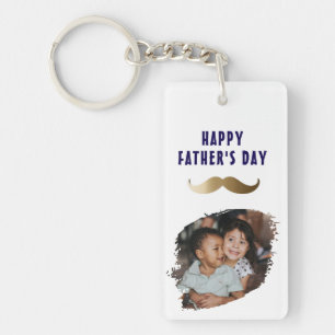 Funny Simple Moustache Happy Father's Day Photo Key Ring