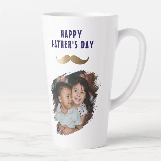 Funny Simple Moustache Happy Father's Day Photo Latte Mug (Right)