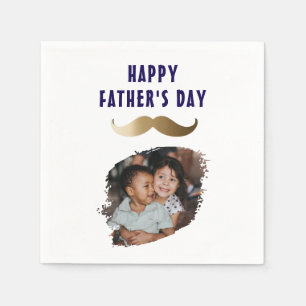 Funny Simple Moustache Happy Father's Day Photo Napkin