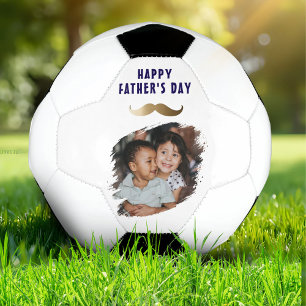 Funny Simple Moustache Happy Father's Day Photo Soccer Ball
