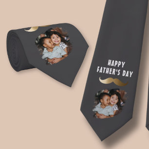 Funny Simple Moustache Happy Father's Day Photo Tie