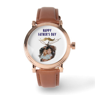 Funny Simple Moustache Happy Father's Day Photo Watch