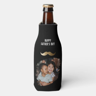 Funny Simple Mustache Happy Father's Day Photo Bottle Cooler