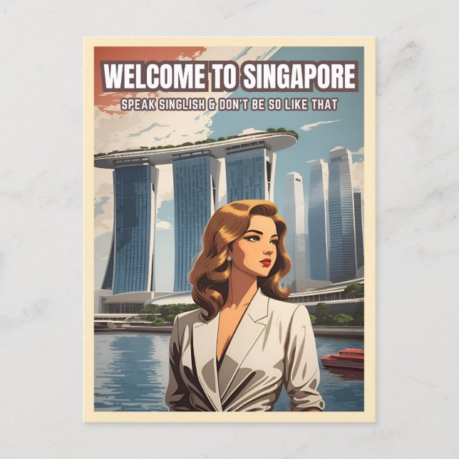 Funny Singapore Travel Singlish Humour Postcard (Front)