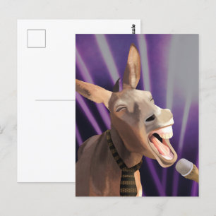 Funny Singing Donkey Farm Animal Purple Background Postcard