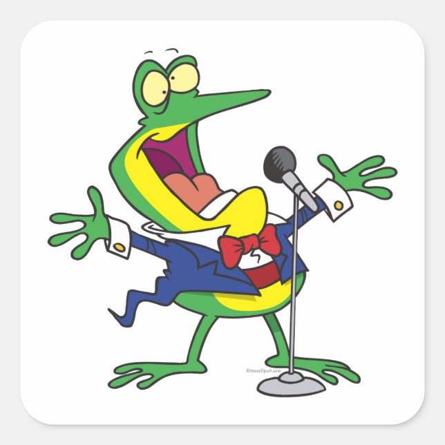 funny singing froggy frog cartoon square sticker (Front)