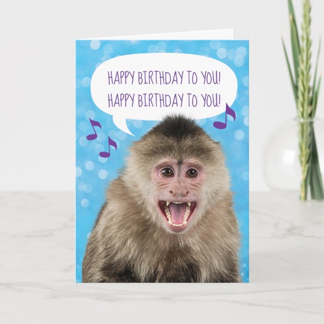 Funny Singing Monkey Custom Birthday Card (Front)
