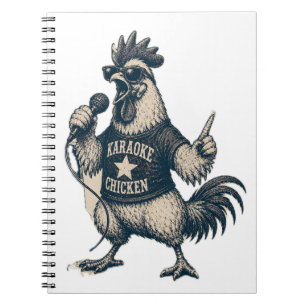 Funny Singing Rooster Vintage Music Illustration Notebook