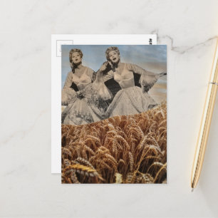 Funny Singing Women in a Wheat Field Collage Postcard