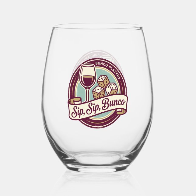 Funny Sip Wine Dice Bunco  Stemless Wine Glass (Front)