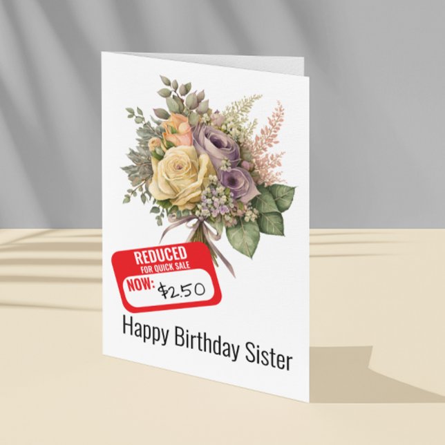 Funny Sister Birthday Reduced Discounted Sticker  Card (Creator Uploaded)