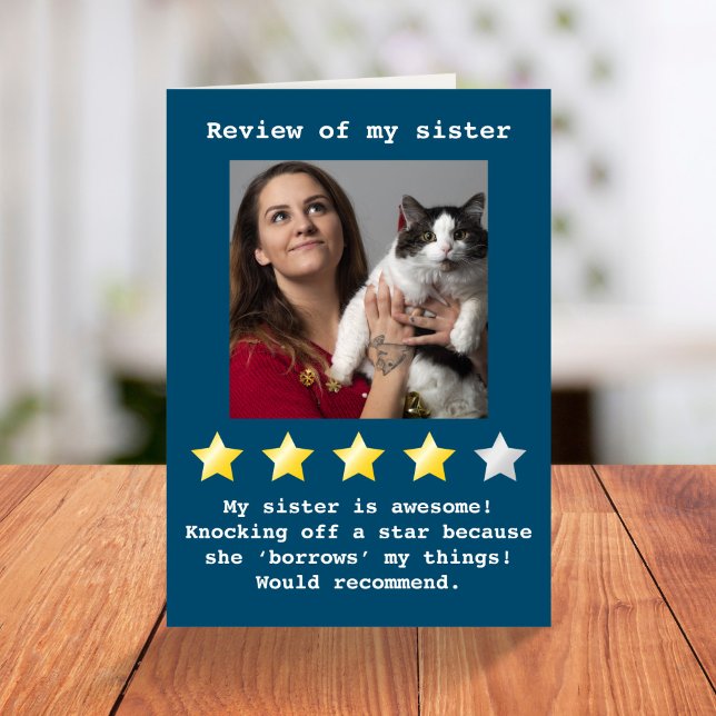 Funny sister review photo birthday Card (Creator Uploaded)