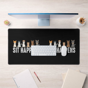 Funny Sit Happens Cool Sitting Dogs Desk Mat