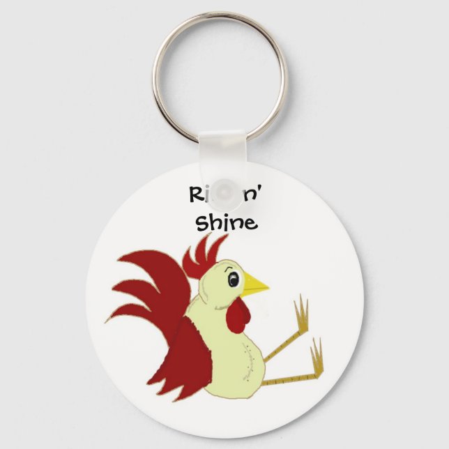 Funny Sitting Rooster Key Ring (Front)