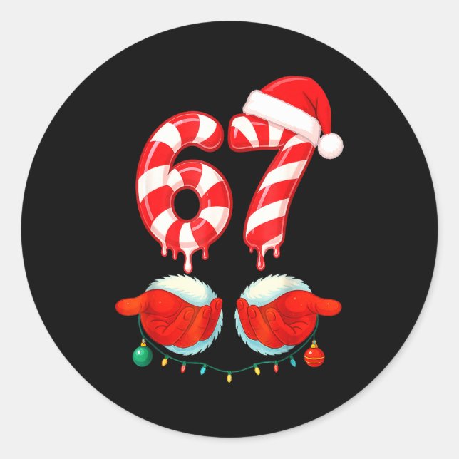 Funny Six Seven 67 Christmas Candy Cane  Classic Round Sticker (Front)