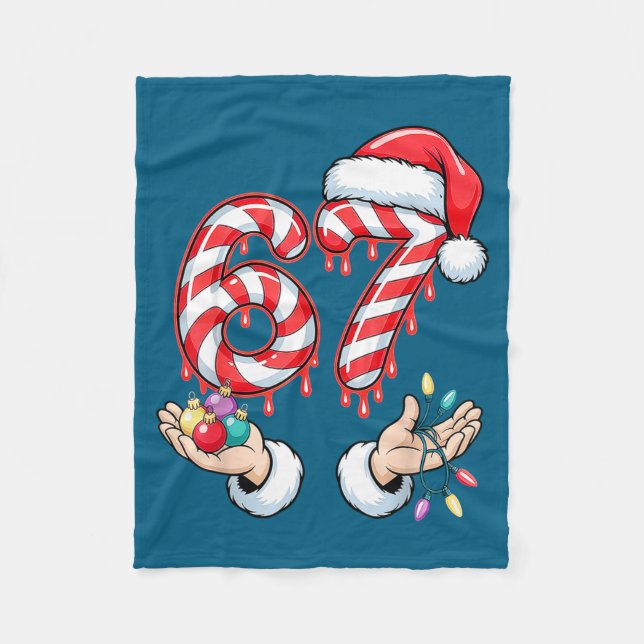 Funny Six Seven 67 Christmas Candy Cane Festive Ho Fleece Blanket (Front)