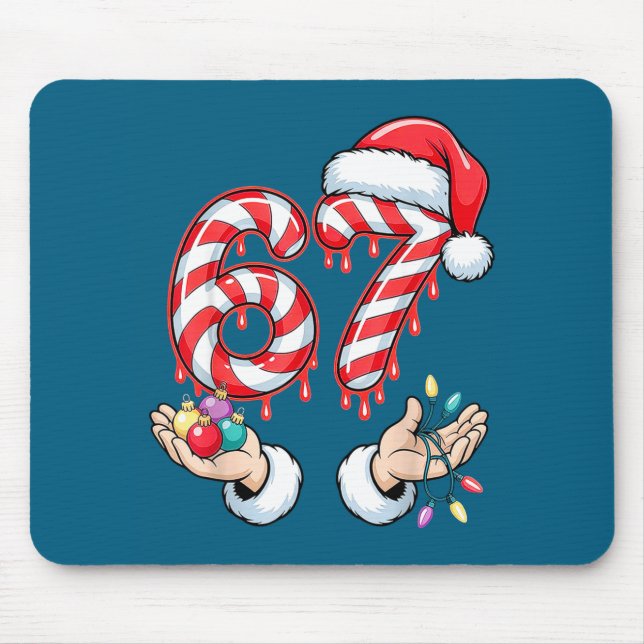 Funny Six Seven 67 Christmas Candy Cane Festive Ho Mouse Pad (Front)