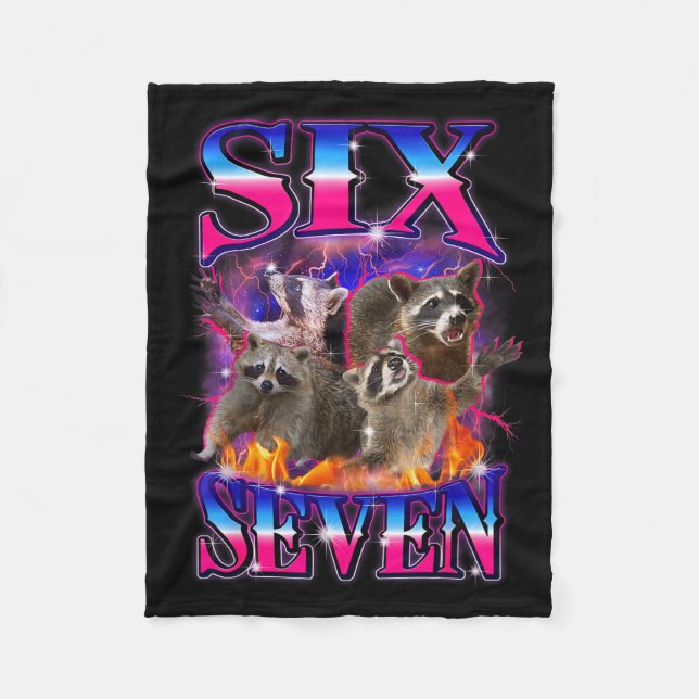 Funny Six Seven 67 Meme 67 Racoon Meme Bootleg Gra Fleece Blanket (Front)