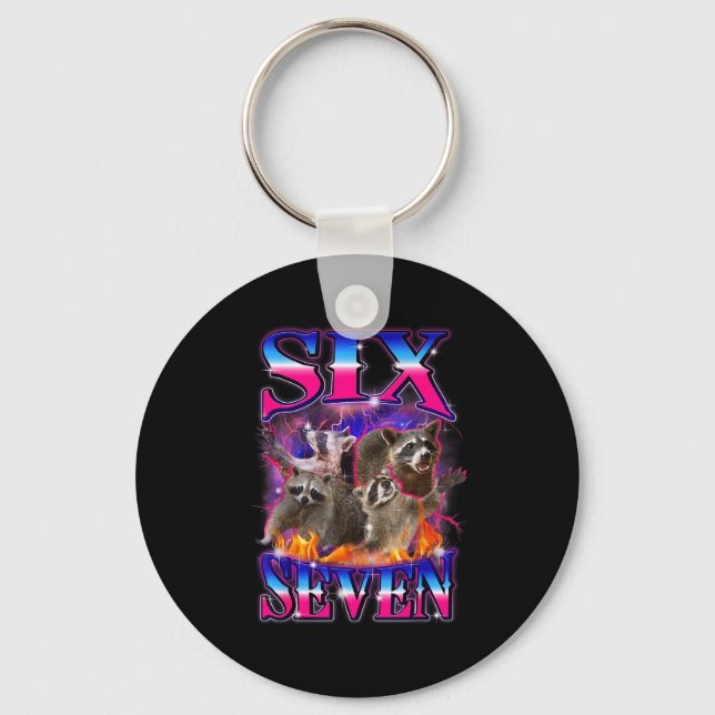 Funny Six Seven 67 Meme 67 Racoon Meme Bootleg Gra Key Ring (Front)