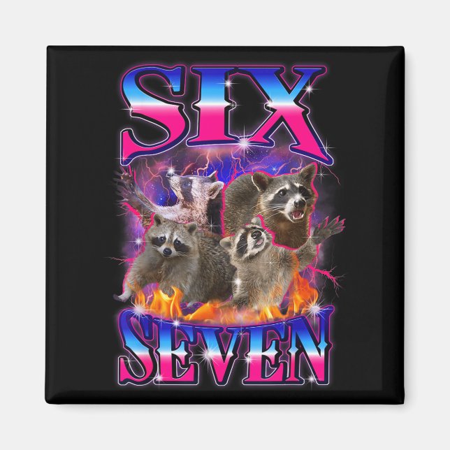 Funny Six Seven 67 Meme 67 Racoon Meme Bootleg Gra Magnet (Front)