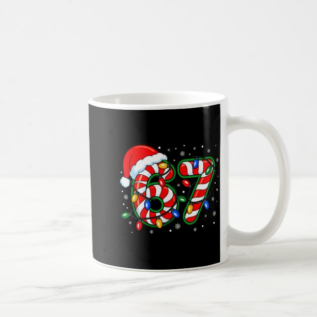 Funny Six Seven 67 Meme 6 7 Christmas Candy Cane B Coffee Mug (Right)