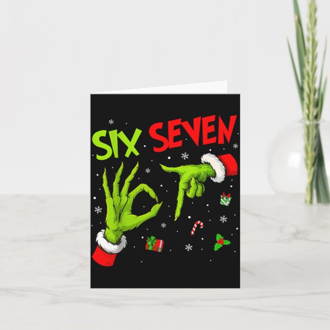 Funny Six Seven 67 Meme 6 7 Christmas Elf Hand Boy Card (Front)