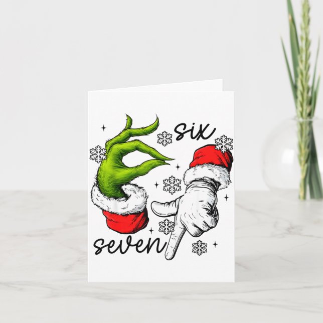 Funny Six Seven 67 Meme 6 7 Christmas Elf Hand Boy Card (Front)