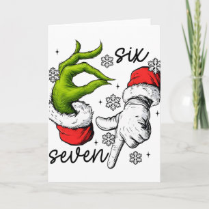 Funny Six Seven 67 Meme 6 7 Christmas Elf Hand Boy Card