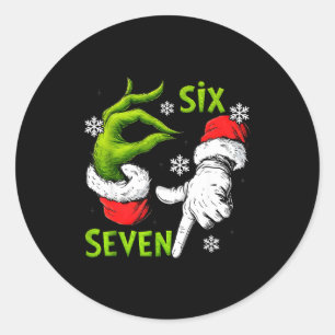 Funny Six Seven 67 Meme 6 7 Christmas Elf Hand Boy Classic Round Sticker