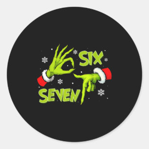 Funny Six Seven 67 Meme 6 7 Christmas Elf Hand Boy Classic Round Sticker
