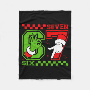 Funny Six Seven 67 Meme 6 7 Christmas Elf Hand Boy Fleece Blanket