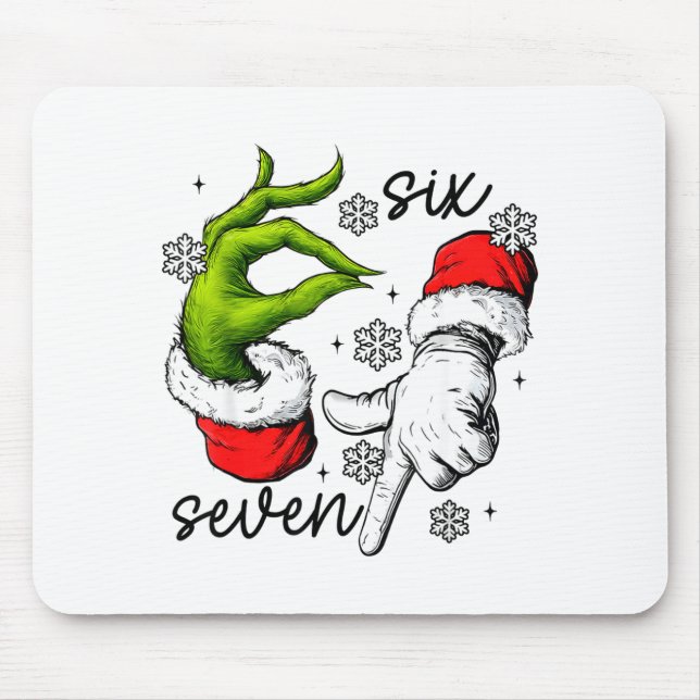 Funny Six Seven 67 Meme 6 7 Christmas Elf Hand Boy Mouse Pad (Front)