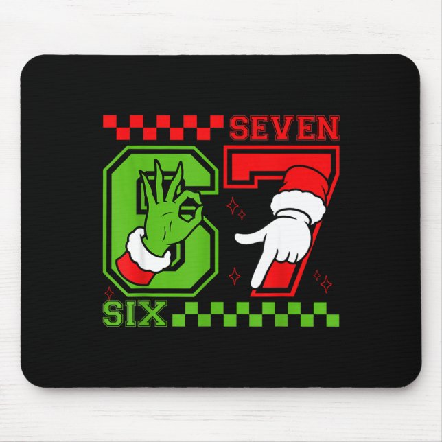 Funny Six Seven 67 Meme 6 7 Christmas Elf Hand Boy Mouse Pad (Front)