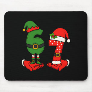 Funny Six Seven 67 Meme 6 7 Christmas Elf Hand Boy Mouse Pad