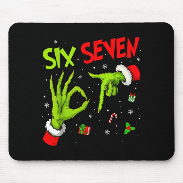 Funny Six Seven 67 Meme 6 7 Christmas Elf Hand Boy Mouse Pad (Front)