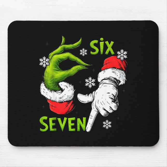 Funny Six Seven 67 Meme 6 7 Christmas Elf Hand Boy Mouse Pad (Front)
