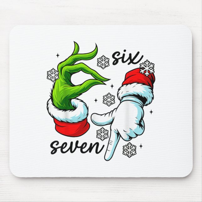 Funny Six Seven 67 Meme 6 7 Christmas Elf Hand Boy Mouse Pad (Front)