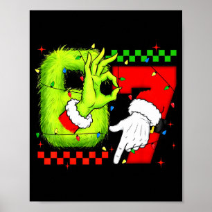 Funny Six Seven 67 Meme 6 7 Christmas Elf Hand Boy Poster