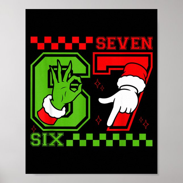 Funny Six Seven 67 Meme 6 7 Christmas Elf Hand Boy Poster (Front)