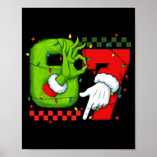 Funny Six Seven 67 Meme 6 7 Christmas Elf Hand Boy Poster (Front)