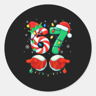 Funny Six Seven 67 Meme 6 7 Christmas Santa Hand B Classic Round Sticker