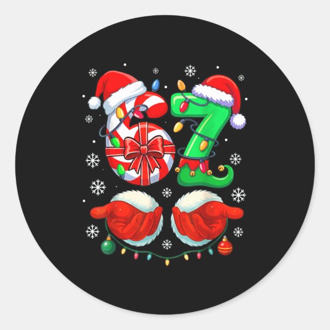 Funny Six Seven 67 Meme 6 7 Christmas Santa Hand B Classic Round Sticker (Front)