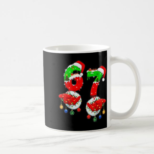 Funny Six Seven 67 Meme 6 7 Christmas Santa Hand B Coffee Mug (Right)
