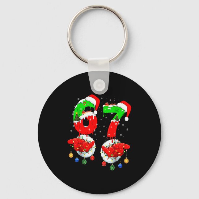 Funny Six Seven 67 Meme 6 7 Christmas Santa Hand B Key Ring (Front)