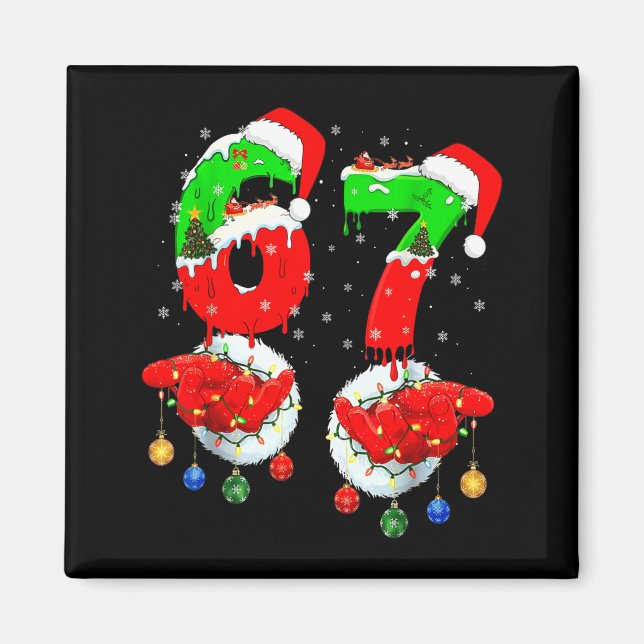 Funny Six Seven 67 Meme 6 7 Christmas Santa Hand B Magnet (Front)