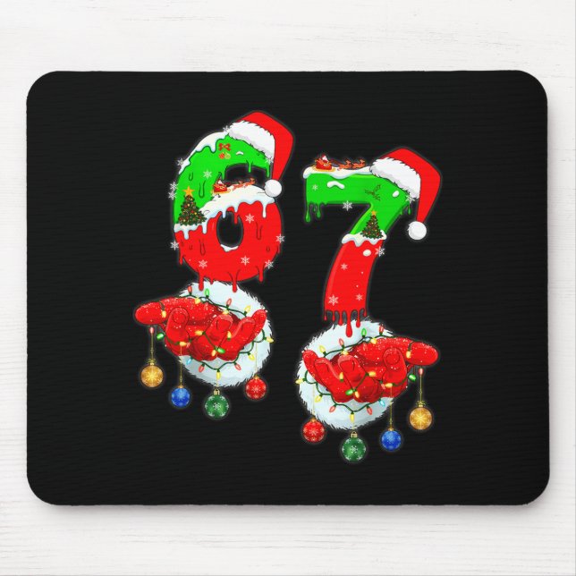 Funny Six Seven 67 Meme 6 7 Christmas Santa Hand B Mouse Pad (Front)